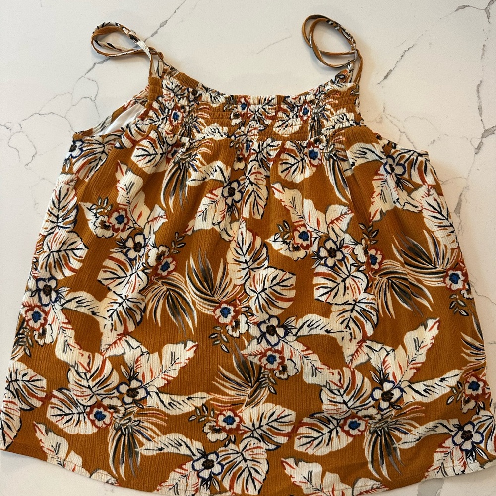 Evereve Floral Tank Top Women’s Small Boho Lightweight Camisole Brown Cream